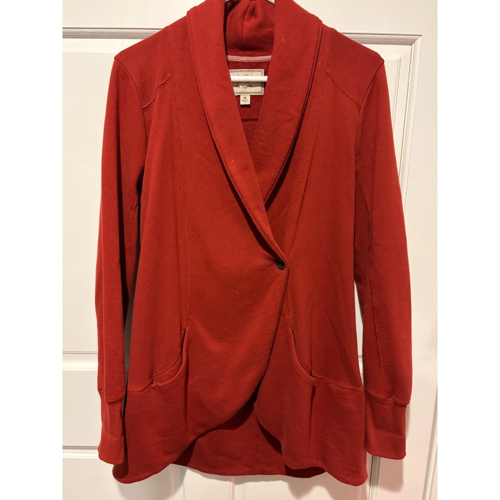 Lucky Brand Women Red Shawl Collar Wrap Cardigan Button Front Sweater Medium EUC